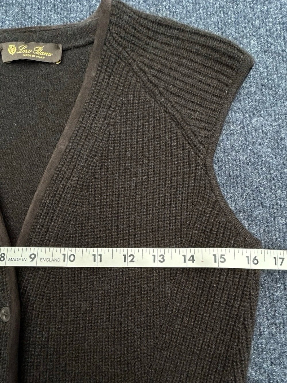 Loro Piana Dark Brown 100% Cashmere & Suede Trim Button-Front Sweater Vest - Picture 13 of 16